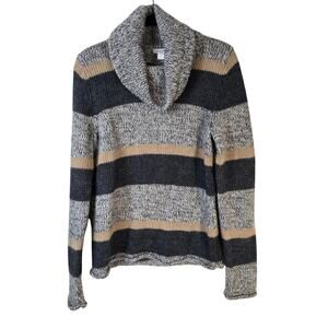 Garnet Hill Cowl Neck Sweater Women's S Gray Stripe Alpaca Blend Winter Wardrobe